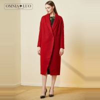 欧柏兰奴冬季新款大红色长款H型加厚毛呢外套大衣