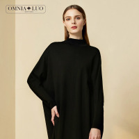 欧柏兰奴连衣裙半高领宽松蝙蝠袖长款针织连衣裙女