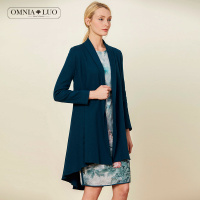 欧柏兰奴大衣翻领无扣前短后长收腰毛呢大衣中长款女