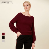 欧柏兰奴新款大圆领纯色款式灯笼袖毛衣针织衫女上衣