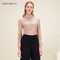 欧柏兰奴2019春季新款甜美蕾丝小立领碎花长袖女上衣衬衫短款