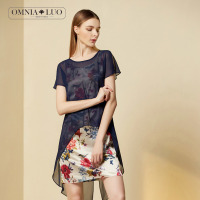 欧柏兰奴夏季新款舒适自然短袖印花两件套连衣裙