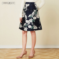 欧柏兰奴秋冬新款优雅高腰印花短款A字裙半身裙女