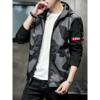 三弦(LA CORDE)男士迷彩外套春秋新款连帽休闲工装夹克男LA-MYY-8002