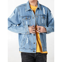 三弦(LA CORDE)牛仔外套男春秋款宽松跨肩学生男嘻哈小清新夹克潮牛仔衣 LA-MF-1801