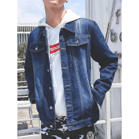 三弦(LA CORDE)春秋冬季蓝色牛仔外套男韩版破洞学生帅气衣服潮流宽松夹克LA-MF-1511