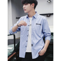 庄吉 2019春秋季长袖条纹衬衫男士印花外套韩版潮流宽松衬衣JU-CS-CS802