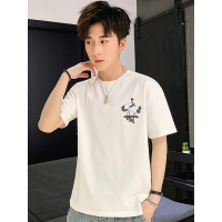 三弦(LA CORDE)2019春夏百搭简约潮流仙鹤印花个性短袖男LA-MD-9163