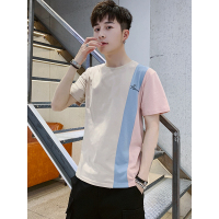 三弦(LA CORDE)2019夏季新款短袖t恤男士拼接圆领打底衫半袖上衣服学生潮流体恤LA-MMY-2026