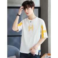 庄吉 2019新款夏季短袖男士T恤潮流五分袖宽松韩版圆领印花休闲体桖上衣JU-MYY-3033