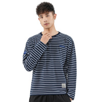 庄吉男士短袖t恤纯棉潮牌条纹打底衫潮流ins秋季衣服男装长袖体恤上衣JU-MD8908