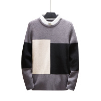 三弦(LA CORDE)2019春秋季撞色男士时尚毛衣长袖衬衣领韩版潮流假两件打底针织衫LA-KJ3307