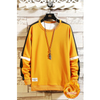 三弦(LA CORDE)男士加绒长袖t恤秋冬季2019新款衣服潮流打底衫中青年秋衣男装印花卫衣LA-MYW401A