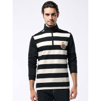 曼西尔奴长袖T恤2019春季中青年男士翻领条纹休闲T恤外穿男装