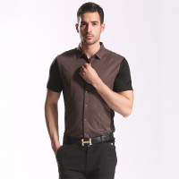 曼西尔奴男士薄款短袖衬衫青年修身休闲上衣