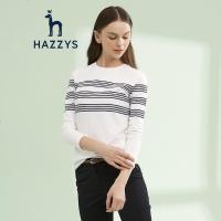 哈吉斯HAZZYS 春季 T恤女百搭休闲条纹T恤衫