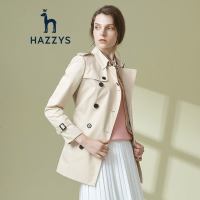 哈吉斯HAZZYS 春季新款修身简约纯色风衣女中长外套