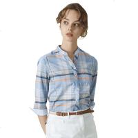 哈吉斯HAZZYS 春季新款衬衫女百搭格纹英伦长袖衬衫