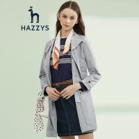 哈吉斯HAZZYS 春季新款女士纯色斜开襟中长款风衣薄外套