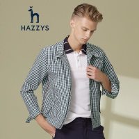 哈吉斯HAZZYS 春季新款男格子立领夹克轻薄修身外套休闲上衣
