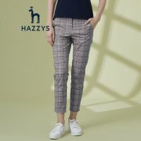 哈吉斯HAZZYS春季新款休闲裤女英伦格纹时尚都市休闲长裤藏青色NV