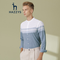 哈吉斯HAZZYS 夏季新款衬衫英伦时尚条纹拼接休闲男衬衫