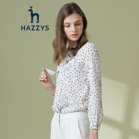 哈吉斯HAZZYS春夏新款女波点系带长袖衬衫雪纺衫浅米色LI160/84A38