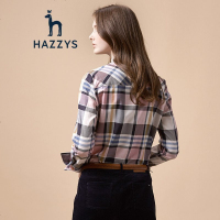 哈吉斯HAZZYS 秋冬新款衬衫女英伦格纹蝴蝶结领长袖衬衫