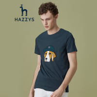 哈吉斯HAZZYS 春夏装新款T恤男大狗图案常规款短袖男士T恤