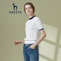 哈吉斯HAZZYS 春夏新款女英伦风简约短袖针织上衣薄款