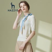 哈吉斯HAZZYS 春季新款女装 轻薄圆领短袖针织衫 简约上衣