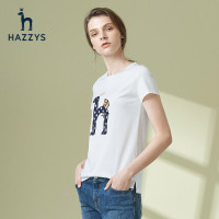 哈吉斯HAZZYS 春夏新款女装短袖修身圆领短袖T恤