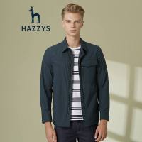 哈吉斯HAZZYS 春季男纯色修身夹克休闲小外套薄上衣