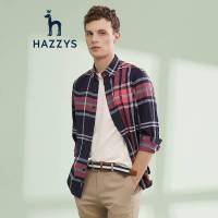 哈吉斯HAZZYS 春夏新款衬衫男英伦时尚大格纹长袖衬衫