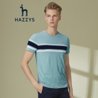 哈吉斯HAZZYS 夏季新款圆领条纹短袖T恤男短T