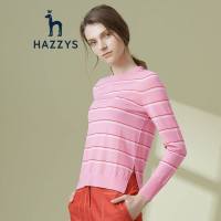 哈吉斯HAZZYS 春季新款女士条纹圆领羊毛衫针织衫