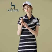 哈吉斯HAZZYS 春夏女条纹渐变polo裙渐变运动风短袖连衣裙