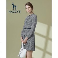 哈吉斯HAZZYS 春季新款女连衣服格子高腰A字裙