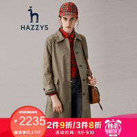 哈吉斯HAZZYS 秋冬新款英伦风单排扣纯色中长款女士风衣附腰带米色BI