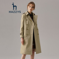 哈吉斯HAZZYS 秋季英伦纯色简约女士修身中长款双排扣风衣