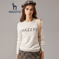 哈吉斯HAZZYS 秋季新款时尚都市简约字母纯色圆领女士羊毛衫