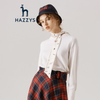 哈吉斯HAZZYS 秋季新款英伦都市纯色蝴蝶结女士圆领套头羊毛衫