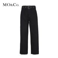 MOCO2018秋季做旧长腰带宽松牛仔长裤 摩安珂