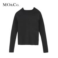 MOCO2018春季贴布绣纯色连帽针织衫 摩安珂
