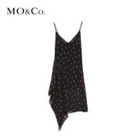 MOCO2018春不规则裙摆黑色吊带碎花连衣裙女