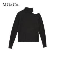 MOCO2018春季纯色单边挖肩针织长袖上衣 摩安珂
