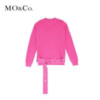 MOCO2018秋季圆领套头束腰纯色长袖毛衣 摩安珂