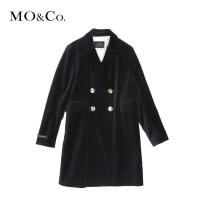 MOCO双排扣袖口Slogan织布装饰中长款风衣外套女
