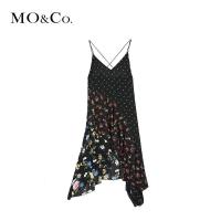 MOCO2018春季吊带不规则裙摆拼接碎花连衣裙