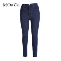 MOCO2018夏季个性修身介烂修身中腰牛仔裤 摩安珂